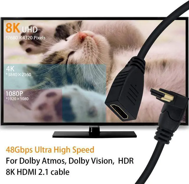 Alt view image 4 of 7 - BUCIER 8K HDMI Extension Cable 2ft, (8K@60Hz/4K@120Hz), 90 Degree Up Angle 48Gbps Ultra High Speed HDMI 2.1 Cable Extender Cord Compatible with 3D Ultra HDR, HDTVs, Monitors, Projectors