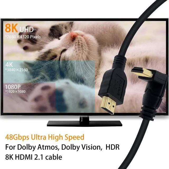 Alt view image 4 of 7 - BUCIER HDMI 2.1 Cable 2feet, 48gbps 8K 90 Degree Up Angle Male to Male HDMI 2.1 Cable Support 8K@60Hz 4K@120 7680P for TV/Xbox /PS4 /PS5(M/M Up)