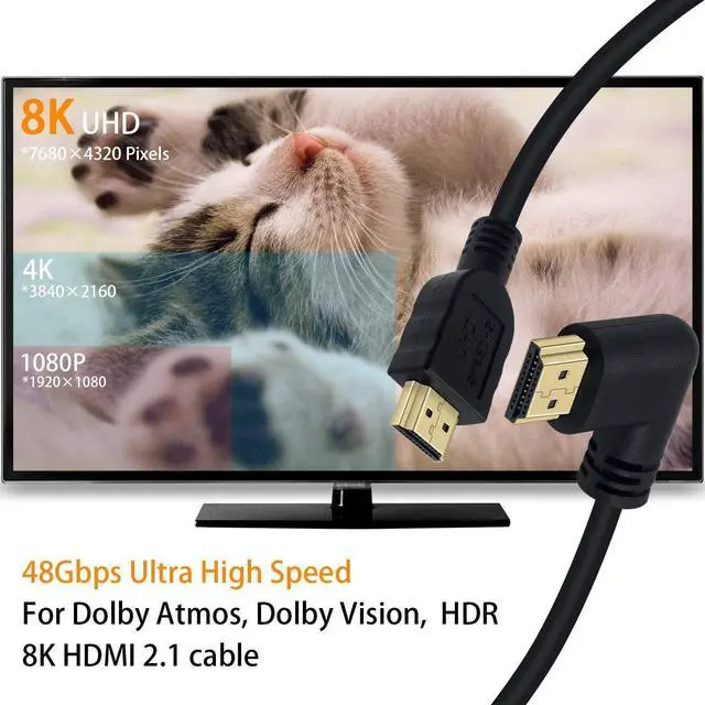 Alt view image 4 of 7 - BUCIER 8K HDMI Cable 2feet, HDMI 2.1 Cable 90 Degree Left Angle HDMI Male to Male 8K HDMI Cable 48gbps 2.1 Cable Support 8K@60Hz 4K@120 7680P 8K HDMI 2.1 Cable for TV/Xbox /PS4 /PS5(M/M Left)
