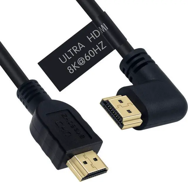 Alt view image 2 of 7 - BUCIER 8K HDMI Cable 2feet, 48gbps 90 Degree Right Angle Male to Male HDMI 2.1 Cable Support 8K@60Hz 4K@120 7680P for TV/Xbox /PS4 /PS5(M/M Right)