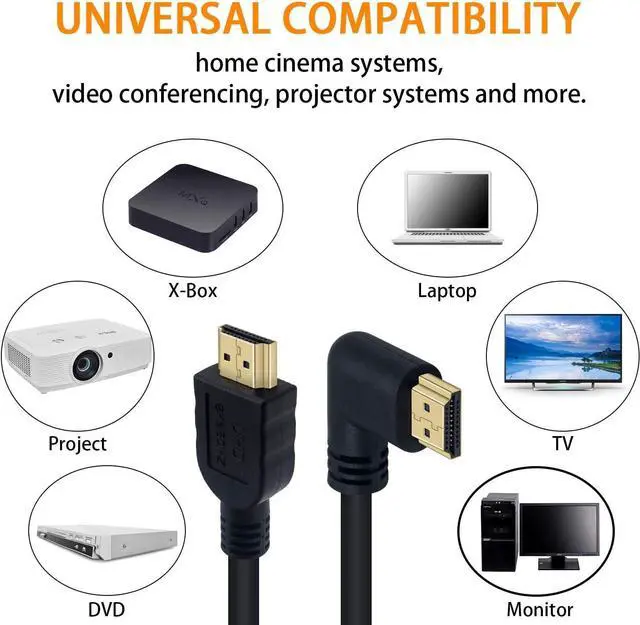 Alt view image 3 of 7 - BUCIER 8K HDMI Cable 2feet, 48gbps 90 Degree Right Angle Male to Male HDMI 2.1 Cable Support 8K@60Hz 4K@120 7680P for TV/Xbox /PS4 /PS5(M/M Right)