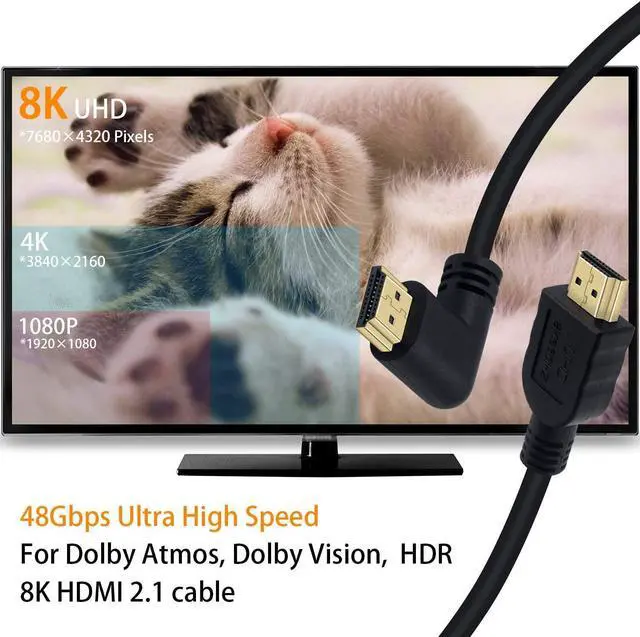 Alt view image 4 of 7 - BUCIER 8K HDMI Cable 2feet, 48gbps 90 Degree Right Angle Male to Male HDMI 2.1 Cable Support 8K@60Hz 4K@120 7680P for TV/Xbox /PS4 /PS5(M/M Right)