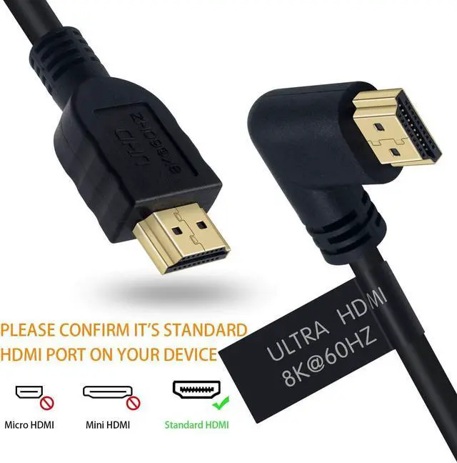 Alt view image 6 of 7 - BUCIER 8K HDMI Cable 2feet, 48gbps 90 Degree Right Angle Male to Male HDMI 2.1 Cable Support 8K@60Hz 4K@120 7680P for TV/Xbox /PS4 /PS5(M/M Right)