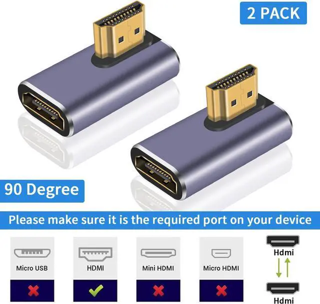 Alt view image 3 of 6 - BUCIER HDMI 90 Degree Adapter 8k, Right Angle HDMI 2.1 Adapter, 48Gbps HDMI Male to Female Adapter Extender Connector Supports 8K@60Hz, 4K@120Hz, 3D HDR for Laptop,DVD,TV, Monitors,PS5 (2Pack)