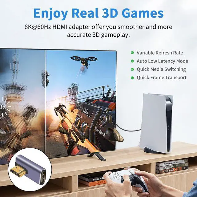 Alt view image 5 of 6 - BUCIER HDMI 90 Degree Adapter 8k, Right Angle HDMI 2.1 Adapter, 48Gbps HDMI Male to Female Adapter Extender Connector Supports 8K@60Hz, 4K@120Hz, 3D HDR for Laptop,DVD,TV, Monitors,PS5 (2Pack)