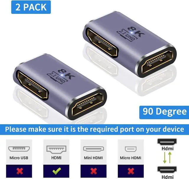 Alt view image 3 of 7 - BUCIER HDMI Female to Female Adapter, 8K HDMI Coupler Extender 90 Degree Adapter Support 8K@60Hz for HDTV Roku Stick Laptop PC, 2-Pack