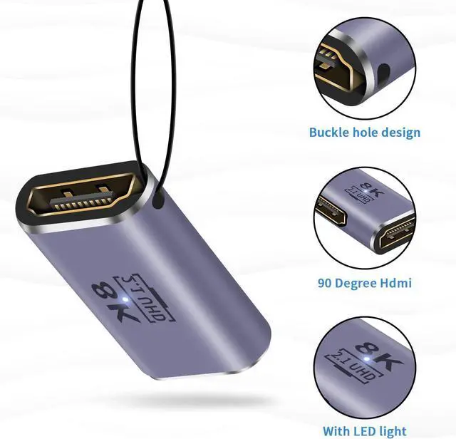Alt view image 6 of 7 - BUCIER HDMI Female to Female Adapter, 8K HDMI Coupler Extender 90 Degree Adapter Support 8K@60Hz for HDTV Roku Stick Laptop PC, 2-Pack