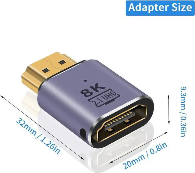 Alt view image 7 of 7 - BUCIER HDMI Extension Adapter 8K, UHD 48Gbps HDMI 2.1 Male to Female Adapter Connector Supports 8K@60Hz, 4K@120Hz, 3D HDR for Laptop,DVD,TV, Monitors,TV, PS5, 2-Pack