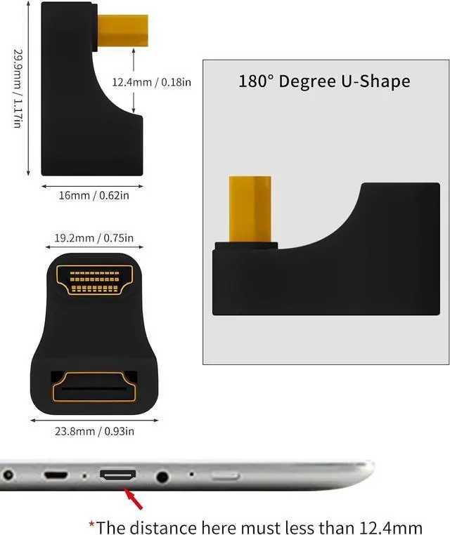 Alt view image 6 of 6 - BUCIER 8K U Shaped HDMI Adapter, Up Angle 180 Degree HDMI 2.1 Extender Male to Female Extension With LED Indicator for HDTV, PS5, Laptop, 48Gbps, 2-Pack