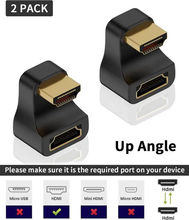 Alt view image 2 of 6 - BUCIER 8K U Shaped HDMI Adapter, Up Angle 180 Degree HDMI 2.1 Extender Male to Female Extension With LED Indicator for HDTV, PS5, Laptop, 48Gbps, 2-Pack