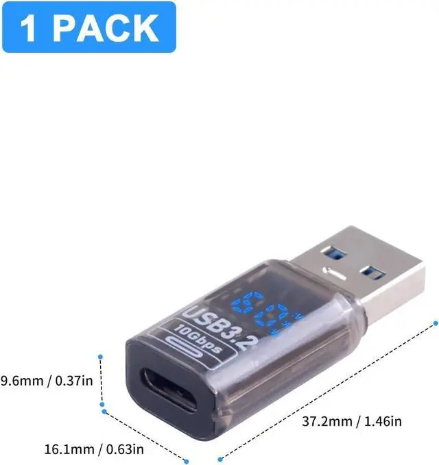 Alt view image 7 of 7 - BUCIER USB C to USB Adapter with Digital Display, 10Gbps Type C Female to Type A Male Adapter, Current/Voltage Real-time Display 3.2 Converter for iPhone, MacBook, 1-Pack