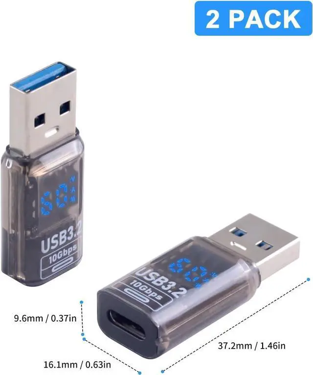 Alt view image 7 of 7 - BUCIER 10Gbps USB C Female to USB Male Adapter with Digital Display, USB 3.2 Converter Type A to Type C Charging Connector for iPhone, Galaxy, MacBook, 2pcs (Transparent)