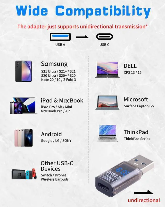 Alt view image 4 of 7 - BUCIER 10Gbps USB C Female to USB Male Adapter with Digital Display, USB 3.2 Converter Type A to Type C Charging Connector for iPhone, Galaxy, MacBook, 2pcs (Transparent)
