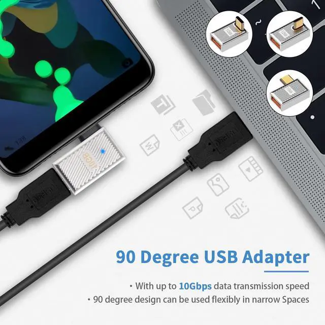 Alt view image 3 of 7 - BUCIER 90 Degree USB A to USB C Adapter 10Gbps, Right Angle Type C Male to Type A Female Converter 120W Charging Zinc Alloy Extender Conenctor for iPad,Mac Book,Galaxy S23, 3-Pack