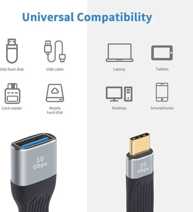 Alt view image 2 of 7 - BUCIER USB C Male to USB Female Adapter Cable 6Inch, 10Gbps USB 3.1 Gen 2 Type C to Type A Fast Charging Cord, Short Type C Charger Cable for MacBook, Laptop, Dock Station