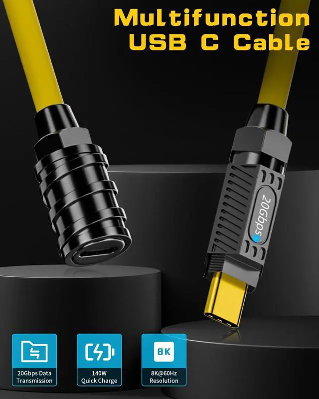 Alt view image 2 of 6 - BUCIER USB C Extension Cable 3ft, 140W USB 4.0 Type C Male to Female Extension Cable, 20Gbps Data & 8K Video Fast Charging Type C Extender, for Thunderbolt 3, Laptop, PC, Phon