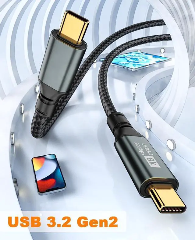 Alt view image 2 of 7 - BUCIER Short USB C to USB C Cable 1.5ft, 20Gbps Data Transfer & 100W USB 3.2 Gen 2 Type C to Type C Fast Charger Cable Nylon Braided Support 8K@60Hz Video for Thunderbolt3, MacBook Pro