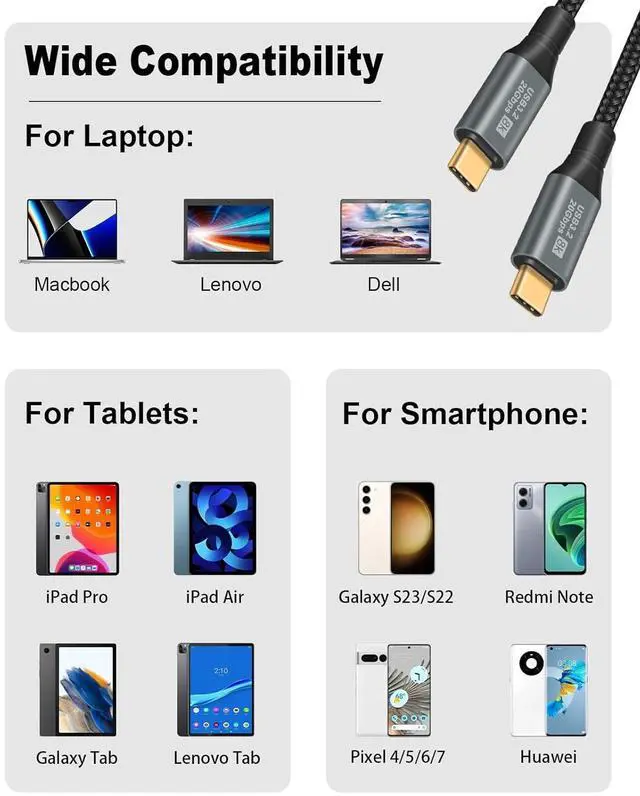 Alt view image 6 of 7 - BUCIER Short USB C to USB C Cable 1.5ft, 20Gbps Data Transfer & 100W USB 3.2 Gen 2 Type C to Type C Fast Charger Cable Nylon Braided Support 8K@60Hz Video for Thunderbolt3, MacBook Pro