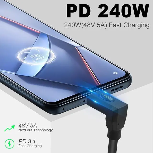 Alt view image 3 of 6 - BUCIER USB C to USB C Cable Short 1ft, 90 Degree Type C to Type C Cable, 240W Fast Charging, 40Gbps Data, 8K@60hz Video, Up Down Angle Thunderbolt 4 Cable for Steam Deck, Switch, MacBook
