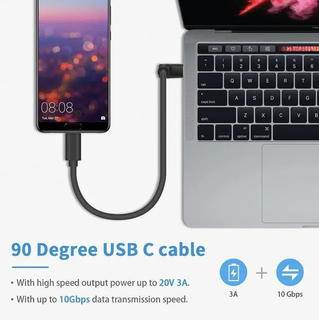 Alt view image 6 of 7 - BUCIER Short USB C to USB C Cable 1feet, 90 Degree Up Down Angled Type C to Type C Fast Charging Cable, with 5V/3A Fast Charging for Laptop & PC & Mobile Phone