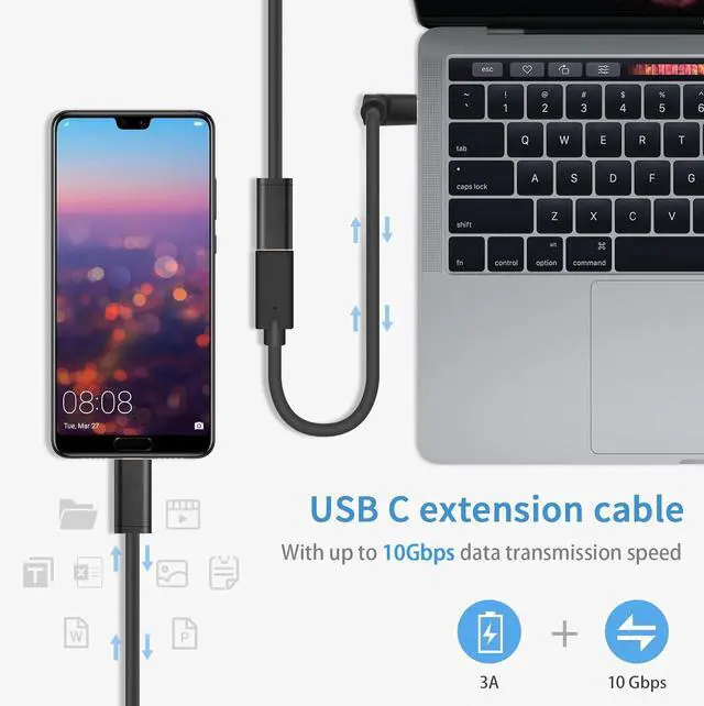 Alt view image 6 of 7 - BUCIER 90 Degree USB Type C Extention Cable 1feet, USB C Extension Cable Short 10Gbps Up & Down Angled USB 3.1 Type C Male to Female Extender Charging Cable for Laptop & Tablet & Mobile Phone