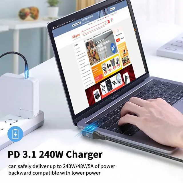 Alt view image 2 of 7 - BUCIER USB C Cable Right Angle Short, 1.5ft 240W USB C to USB C Cable, 90 Degree USB C Charger Cable Fast Charging Type C to Type C Cable Compatible with MacBook & iPad Pro & Samsung