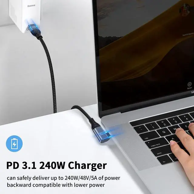Alt view image 2 of 7 - BUCIER 240W USB C to USB C Cable 1.5ft, Short Type C 90 Degree Charging Cable, Nylon Braided PD 3.1 Right Angle Fast Charger Cord Compatible for MacBook Pro, iPad Pro