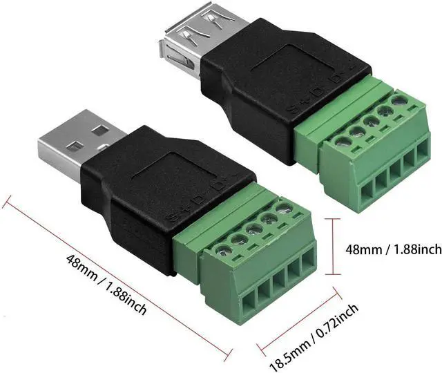 Alt view image 5 of 6 - BUCIER USB 2.0 A Screw Terminal Block Connector, USB 2.0 A Male Female Plug to 5 Pin/Way Female Bolt Screw terminals Adapter Connector Breakout Board Converter, 2-Pack
