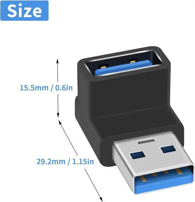 Alt view image 4 of 7 - BUCIER 90 Degree USB 3.0 Adapter, 10Gbps USB Extender Adapter, Type A Male to Female Cable Adapter, UP Angle Type A to A Adapter for Hard Drive, Keyboard, Laptop, 2Pack