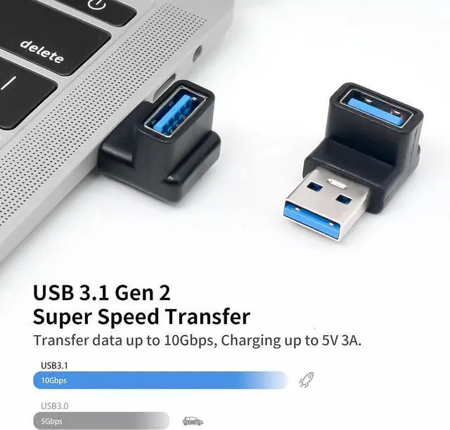 Alt view image 2 of 7 - BUCIER 90 Degree USB 3.0 Adapter, 10Gbps USB Extender Adapter, Type A Male to Female Cable Adapter, UP Angle Type A to A Adapter for Hard Drive, Keyboard, Laptop, 2Pack