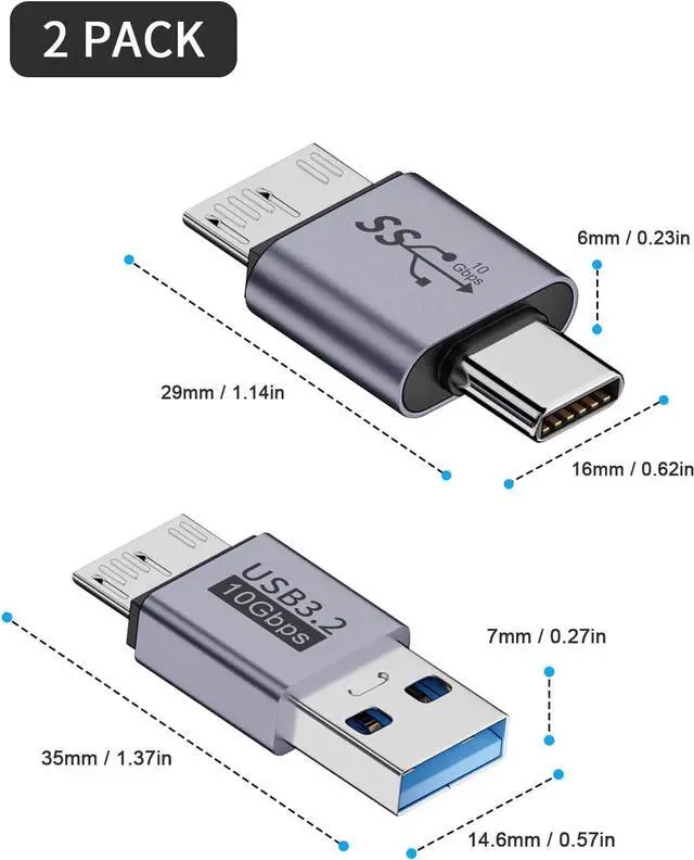 Alt view image 7 of 7 - BUCIER USB to Micro B Adapter Kit, USB C to Micro B Adapter + USB A to Micro B Adapter, 10Gbps Micro B Male to USB Male Adapter for Hard Drive Cable, USB 3.0 External Portable SSD HDD