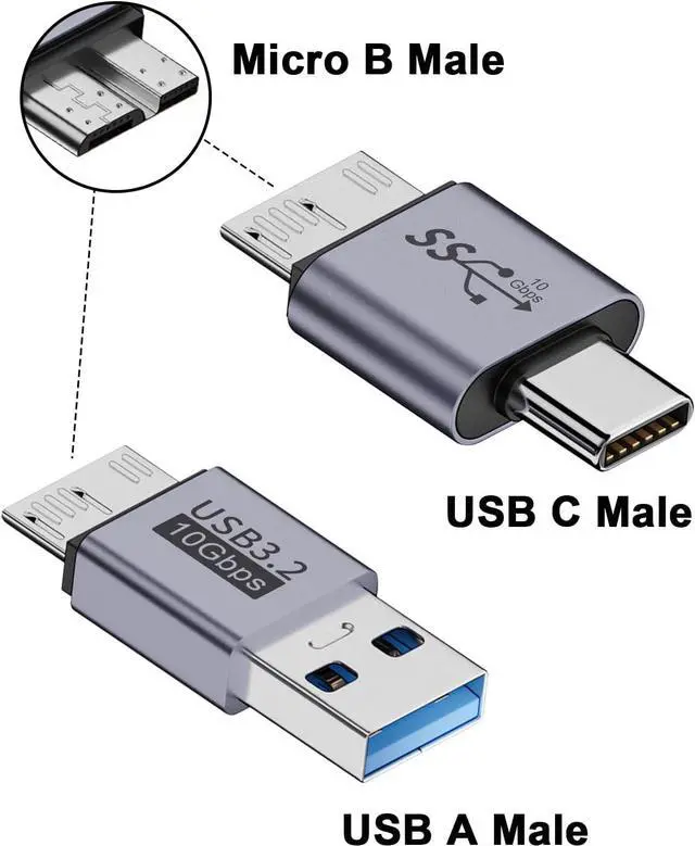 Alt view image 4 of 7 - BUCIER USB to Micro B Adapter Kit, USB C to Micro B Adapter + USB A to Micro B Adapter, 10Gbps Micro B Male to USB Male Adapter for Hard Drive Cable, USB 3.0 External Portable SSD HDD
