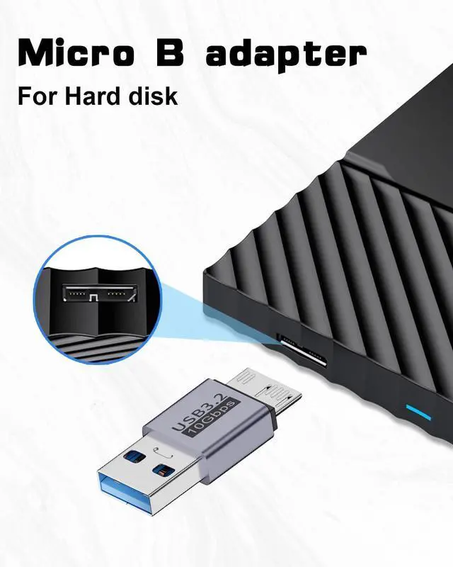 Alt view image 2 of 7 - BUCIER USB to Micro B Adapter Kit, USB C to Micro B Adapter + USB A to Micro B Adapter, 10Gbps Micro B Male to USB Male Adapter for Hard Drive Cable, USB 3.0 External Portable SSD HDD