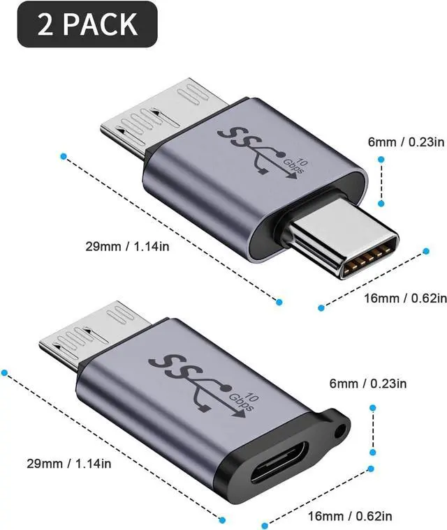 Alt view image 7 of 7 - BUCIER USB C to Micro B Adapter (2 Styles), USB C to Micro B Male & Female Adapter, 10Gbps Hard Drive Data Charging Adapter for External Hard Drives Cable