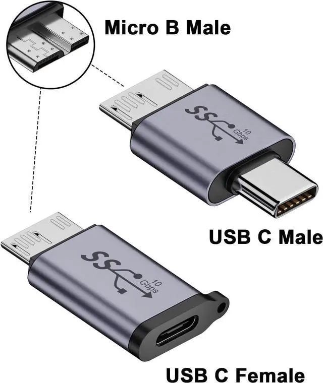 Alt view image 4 of 7 - BUCIER USB C to Micro B Adapter (2 Styles), USB C to Micro B Male & Female Adapter, 10Gbps Hard Drive Data Charging Adapter for External Hard Drives Cable