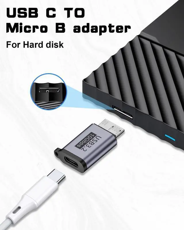 Alt view image 2 of 7 - BUCIER USB C to Micro B Adapter (2 Styles), USB C to Micro B Male & Female Adapter, 10Gbps Hard Drive Data Charging Adapter for External Hard Drives Cable