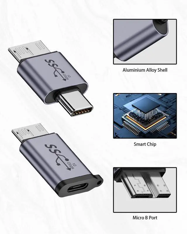 Alt view image 6 of 7 - BUCIER USB C to Micro B Adapter (2 Styles), USB C to Micro B Male & Female Adapter, 10Gbps Hard Drive Data Charging Adapter for External Hard Drives Cable