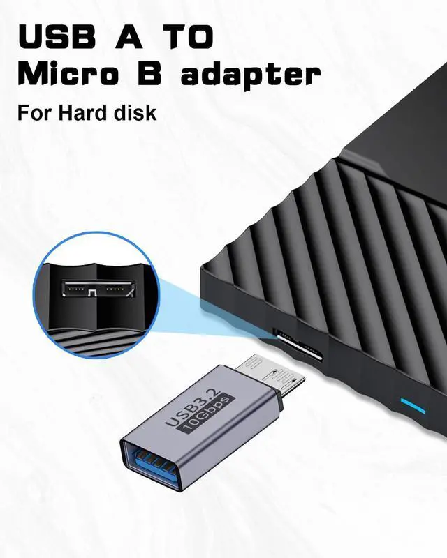 Alt view image 2 of 7 - BUCIER USB A to Micro B Adapter (2 Styles), USB to Micro B Male Female Converter for 10Gbps Data Charging Hard Drive Cable for External Hard Drives