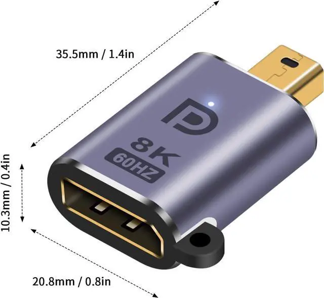 Alt view image 7 of 7 - BUCIER Mini Displayport to Displayport Adapter 8K, Mini DP to DP 1.4V Adapter, 8K@60hz Resolution Male to Female Extension Mini Displayport Adapter for MacBook, Surface Pro, 2Pack