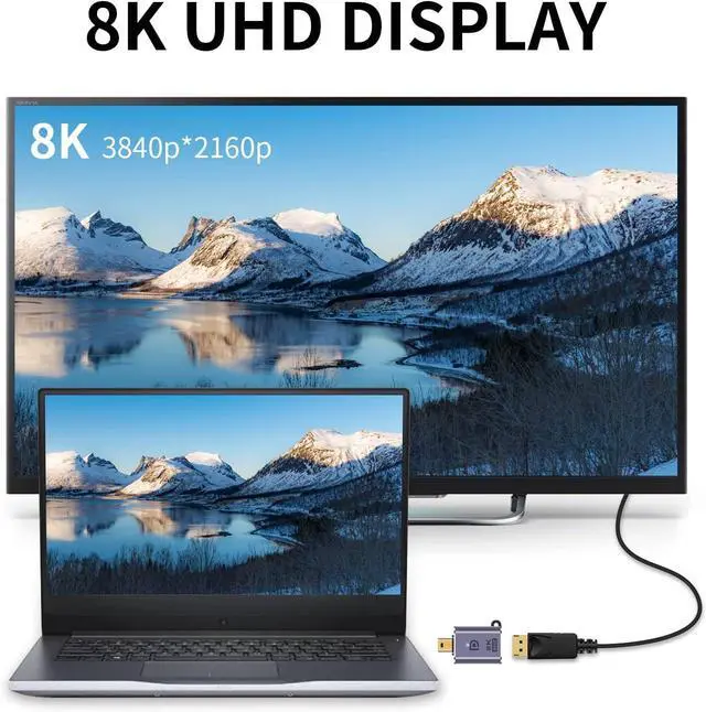 Alt view image 2 of 7 - BUCIER Mini Displayport to Displayport Adapter 8K, Mini DP to DP 1.4V Adapter, 8K@60hz Resolution Male to Female Extension Mini Displayport Adapter for MacBook, Surface Pro, 2Pack