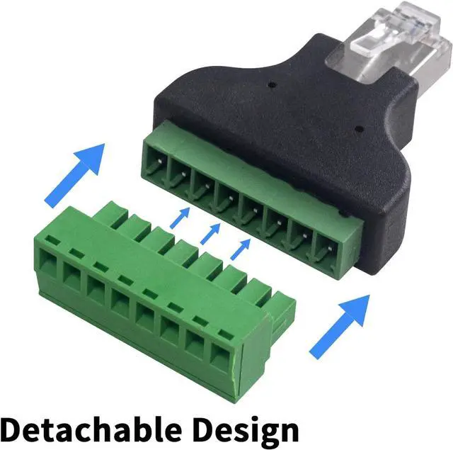 Alt view image 4 of 7 - BUCIER RJ45 Screw Terminal Adapter 2-Pack, Network Ethernet Adapter, RJ45 Breakout Board 8p8c Male to 8 Pin AV Terminal Screw Converter Block Plug for CCTV, Cat5, Cat6