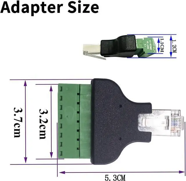 Alt view image 2 of 7 - BUCIER RJ45 Screw Terminal Adapter 2-Pack, Network Ethernet Adapter, RJ45 Breakout Board 8p8c Male to 8 Pin AV Terminal Screw Converter Block Plug for CCTV, Cat5, Cat6