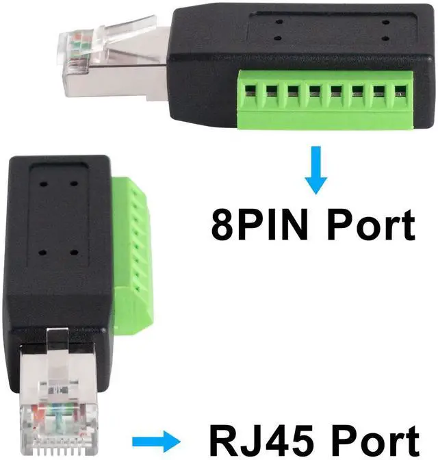 Alt view image 2 of 7 - BUCIER RJ45 Screw Terminal Breakout Board Adapter, 90 Degree RJ45 Screw Terminal Connector, Network Ethernet Adapter 8P8C Male to 8 Pin AV Extender for CCTV, Cat5, Cat6 (2-Pack)