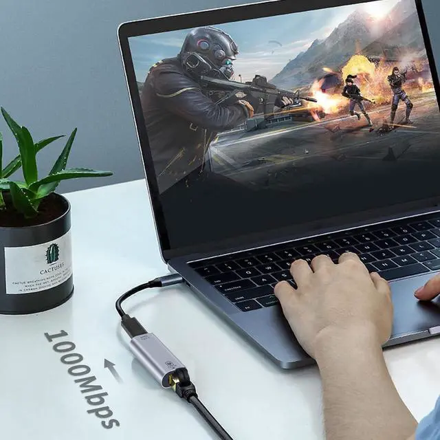 Alt view image 2 of 6 - BUCIER USB C to RJ45 Ethernet Adapter Gigabit, RJ45 Female to USB C Female Adapter, Up to 1000/100/10Mbps Ethernet LAN Network Adapter Compatible for iPad, MacBook Pro, 1Pack