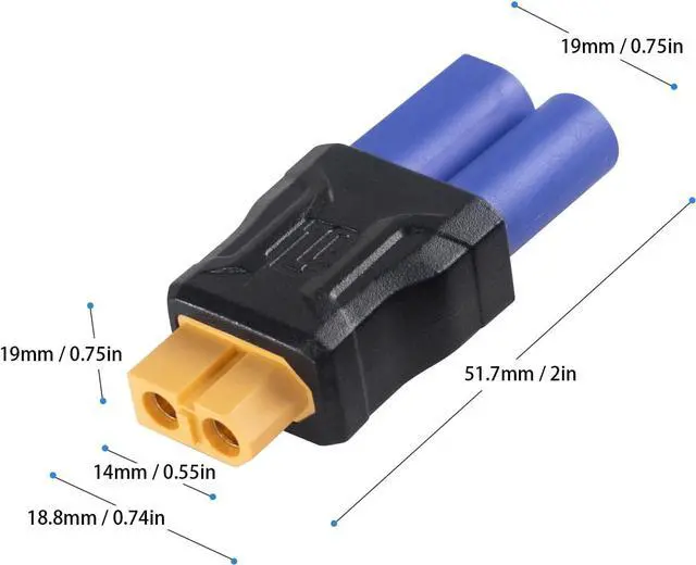 Alt view image 3 of 7 - BUCIER EC5 Male to XT60 Female Connector Adapter 2Pack, EC5 to XT60 Adapter Extender RC Connector Adapter, XT60-EC5 No Wires Connectors RC Battery Adapter for Battery Micro Drone