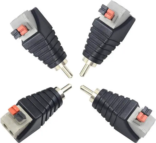Alt view image 6 of 6 - BUCIER Speaker Wire to RCA Adapter Converter, RCA to Speaker Wire Adapter Subwoofer Phono Male to AV 2 Screw Terminal Video Audio Spring Press Type Balun for CCTV, 4 Pack