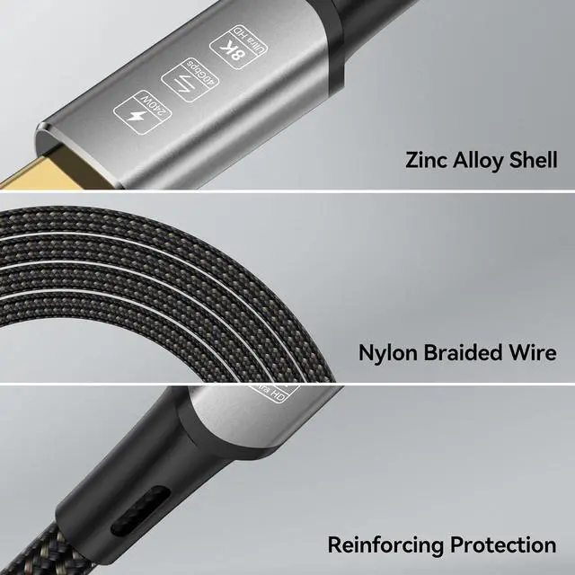 Alt view image 5 of 7 - USB4 Cable with Thunderbolt 4, 240W Charging, 40Gbps Data, 8K@60Hz 4K120Hz HDR, PD3.1, USB C to USB C, for MacBook M1-M3, Mac Studio, Laptops, Monitor 1.64FT