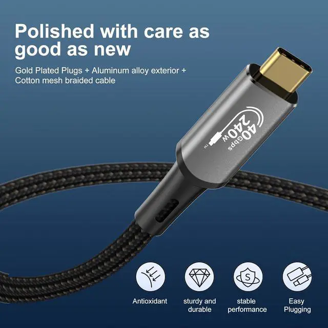 Alt view image 2 of 7 - USB4 Cable with Thunderbolt 4, 240W Charging, 40Gbps Data, 8K@60Hz 4K120Hz HDR, PD3.1, USB C to USB C, for MacBook M1-M3, Mac Studio, Laptops, Monitor 6.6FT
