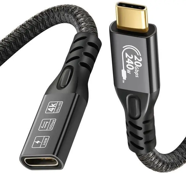 Alt view image 7 of 7 - 20Gbps USB C 3.2 Extension Cable, 10FT USBC 3.2 Gen2 Type-c Male to Female Extender Cable Ultra HD 4K@60Hz 240W Charging 20Gbps Data Transfer Compatible with External SSD eGPU