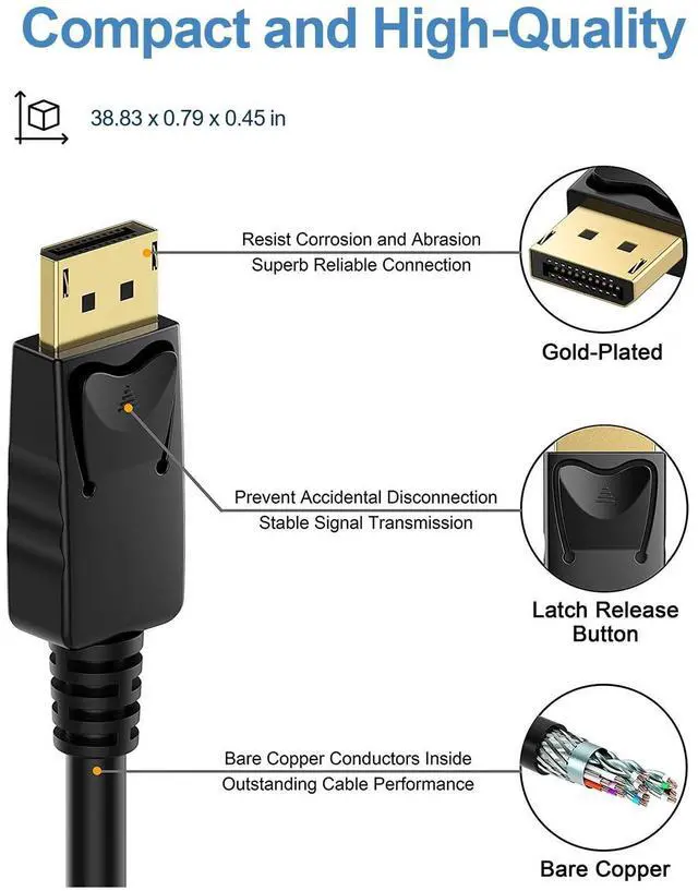 Alt view image 3 of 7 - BUCIER 4K DisplayPort to DisplayPort Cable, 6 Feet, Gold-Plated High Speed Display Port 1.2 Cable (4K@60Hz, 2K@144Hz) DP Cable Compatible with Computer, Desktop, Laptop, PC, Monitor, Projector
